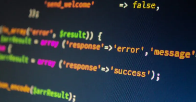 Close-up of PHP code on a monitor, highlighting development and programming concepts.