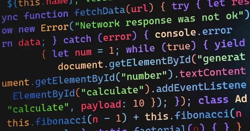 Vibrant JavaScript code displayed on a screen, highlighting programming concepts and software development.