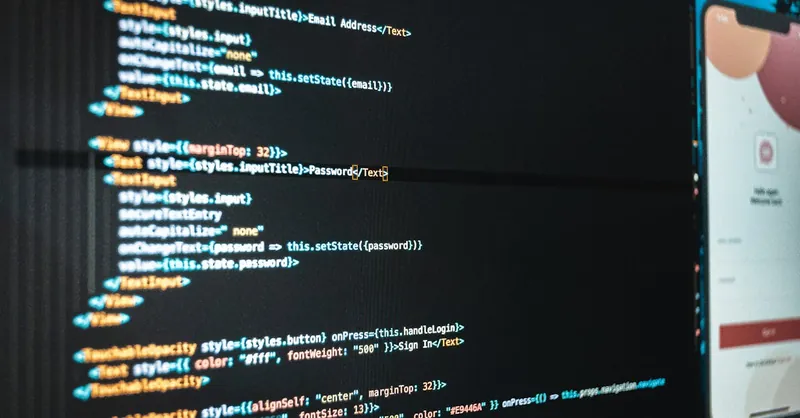 Detailed close-up view of programming code on a computer screen, showcasing a web application interface.