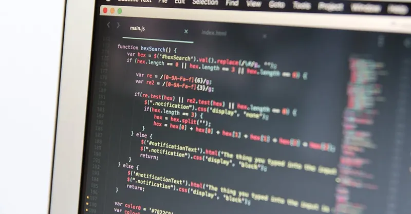 Close-up image showing JavaScript code on a computer screen, reflecting modern programming work.